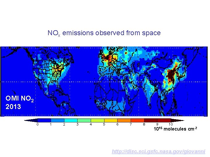 NOx emissions observed from space OMI NO 2 2013 1015 molecules cm-2 http: //disc.