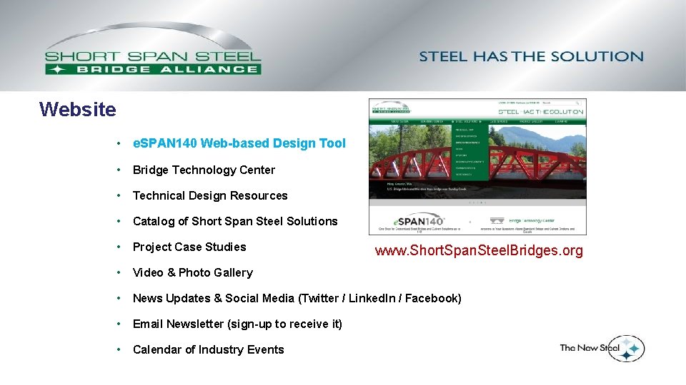 Website • e. SPAN 140 Web-based Design Tool • Bridge Technology Center • Technical