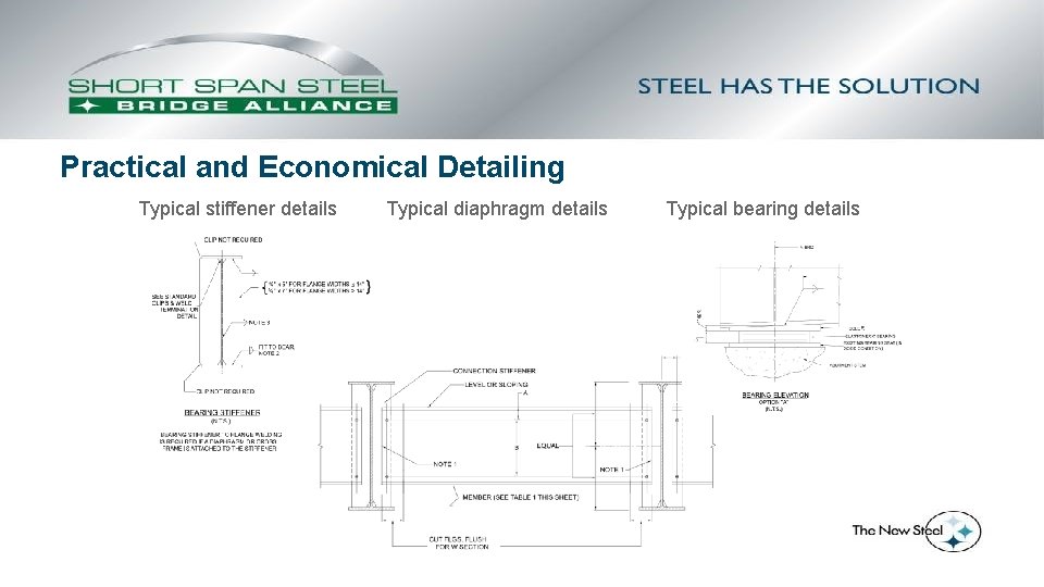 Practical and Economical Detailing Typical stiffener details Typical diaphragm details Typical bearing details 