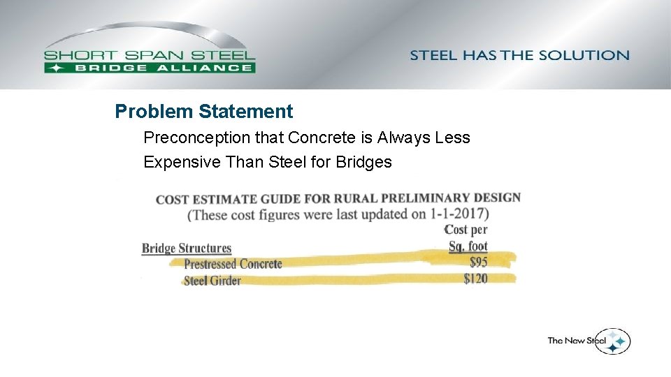 Problem Statement Preconception that Concrete is Always Less Expensive Than Steel for Bridges 