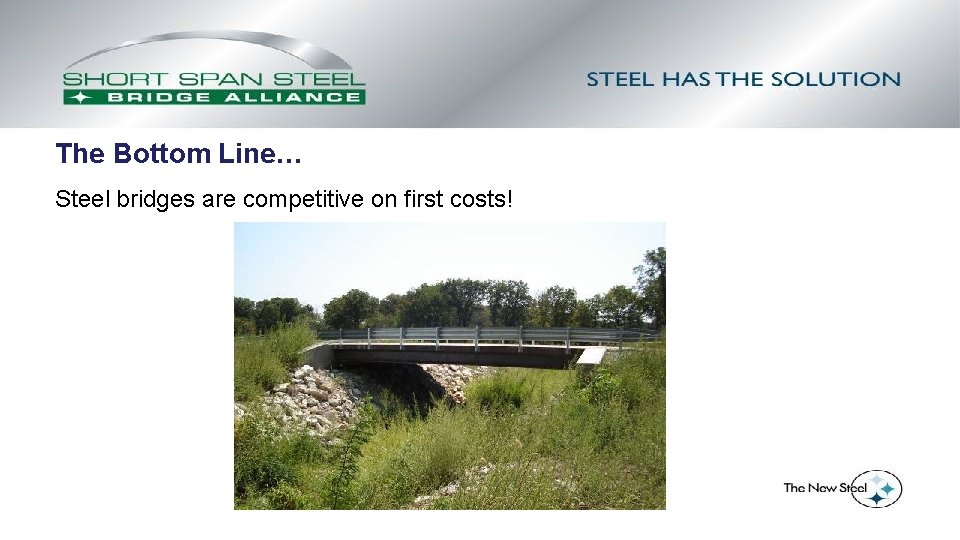 The Bottom Line… Steel bridges are competitive on first costs! 