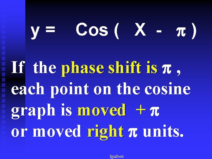 y= Cos ( X - ) If the phase shift is , each point