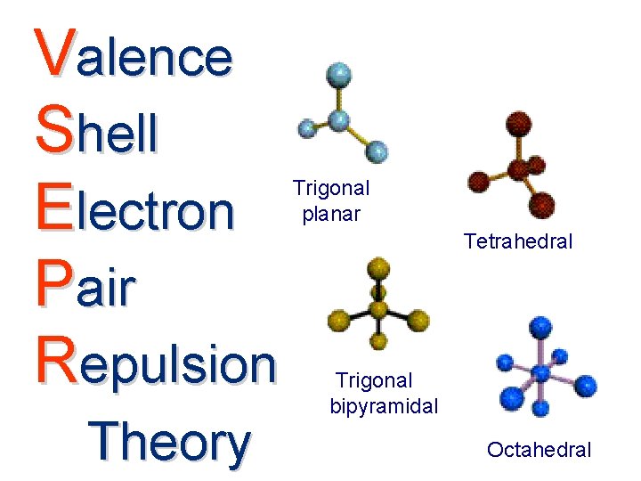 Valence Shell Electron Pair Repulsion Theory Trigonal planar Tetrahedral Trigonal bipyramidal Octahedral 