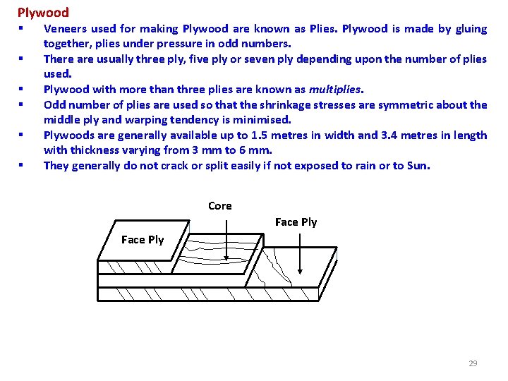 Plywood § § § Veneers used for making Plywood are known as Plies. Plywood