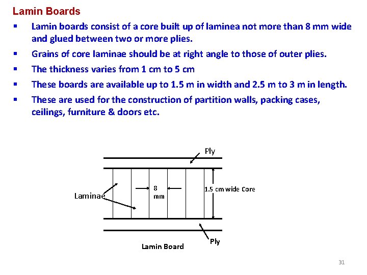 Lamin Boards § Lamin boards consist of a core built up of laminea not