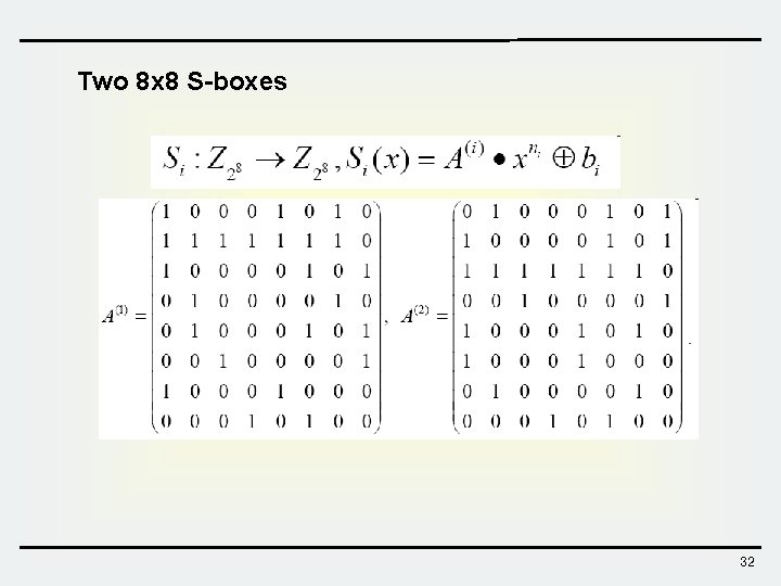 Two 8 x 8 S-boxes 32  Two 8 x 8 S-boxes 32