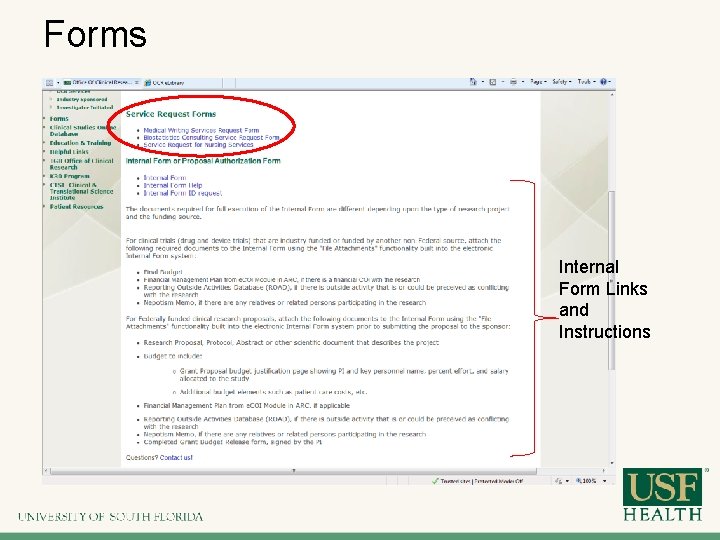 Forms Internal Form Links and Instructions 