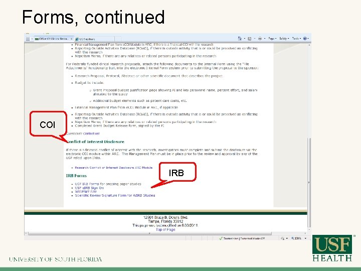 Forms, continued COI IRB 