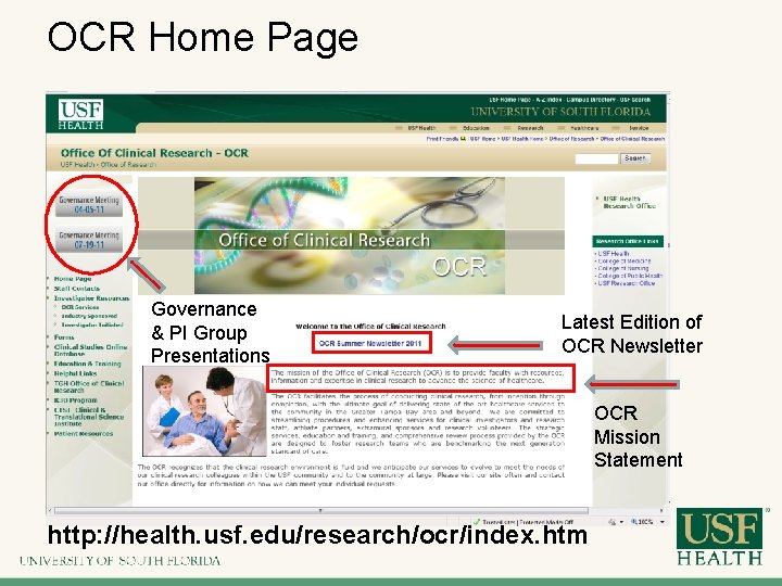 OCR Home Page Governance & PI Group Presentations Latest Edition of OCR Newsletter OCR