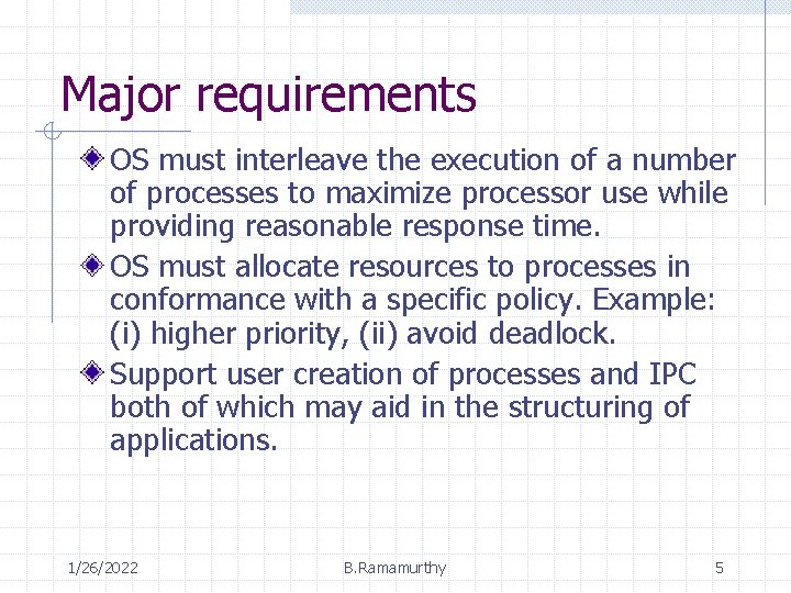 Major requirements OS must interleave the execution of a number of processes to maximize