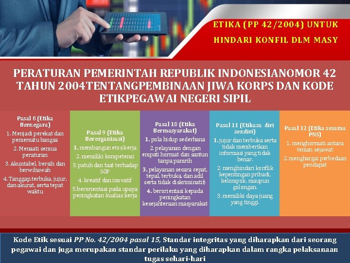 ETIKA (PP 42/2004) UNTUK HINDARI KONFIL DLM MASY PERATURAN PEMERINTAH REPUBLIK INDONESIANOMOR 42 TAHUN