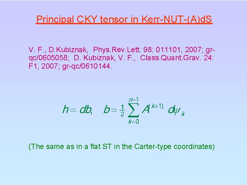 Principal CKY tensor in Kerr-NUT-(A)d. S V. F. , D. Kubiznak, Phys. Rev. Lett.