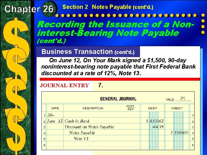 Section 2 Notes Payable (cont'd. ) Recording the Issuance of a Noninterest-Bearing Note Payable