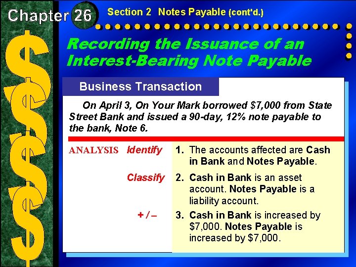 Section 2 Notes Payable (cont'd. ) Recording the Issuance of an Interest-Bearing Note Payable