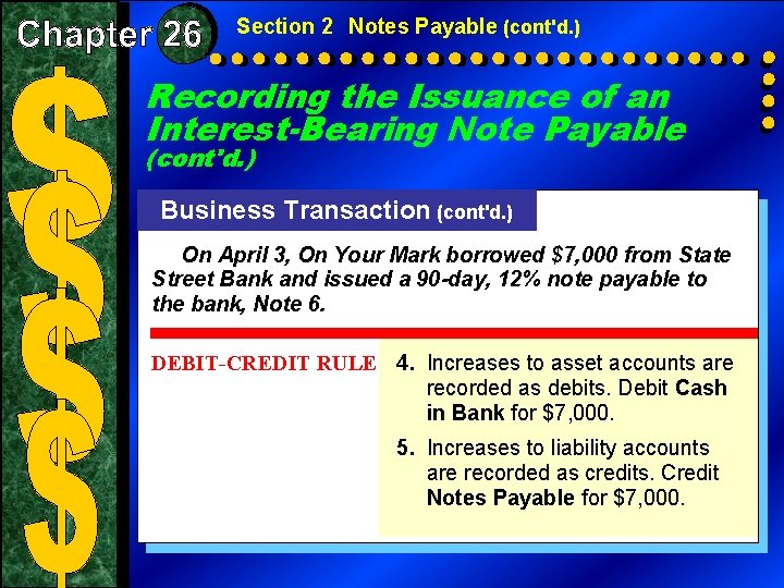 Section 2 Notes Payable (cont'd. ) Recording the Issuance of an Interest-Bearing Note Payable