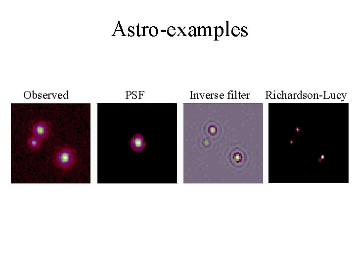 Astro-examples Observed PSF Inverse filter Richardson-Lucy 