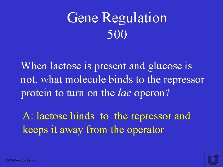 Gene Regulation 500 When lactose is present and glucose is not, what molecule binds