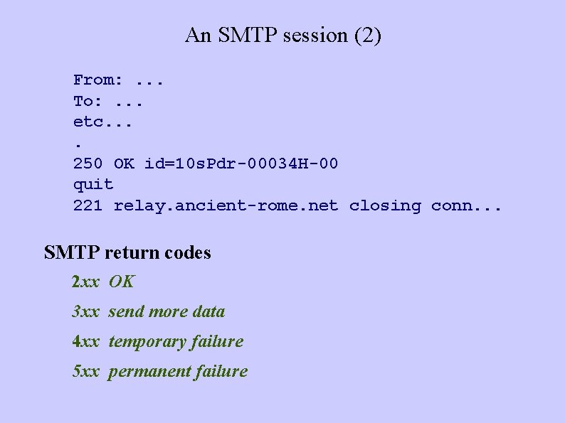 An SMTP session (2) From: . . . To: . . . etc. .