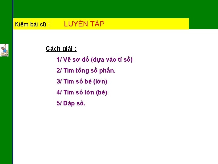 Kiểm bài cũ : LUYỆN TẬP Cách giải : 1/ Vẽ sơ đồ (dựa