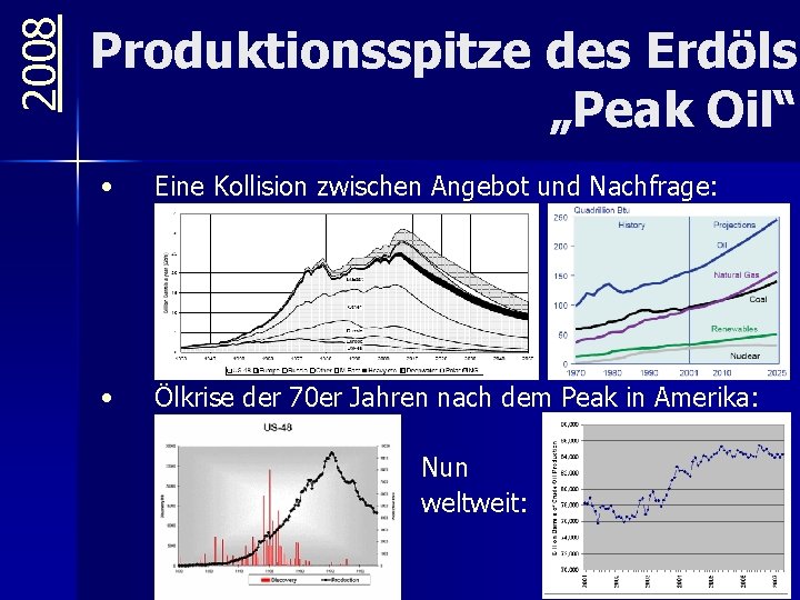 2008 Produktionsspitze des Erdöls „Peak Oil“ • Eine Kollision zwischen Angebot und Nachfrage: •