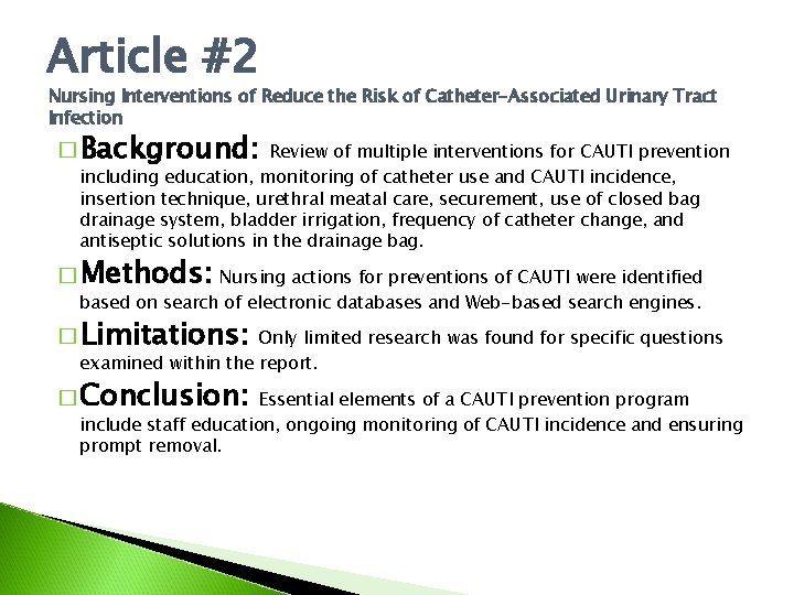 Article #2 Nursing Interventions of Reduce the Risk of Catheter-Associated Urinary Tract Infection �