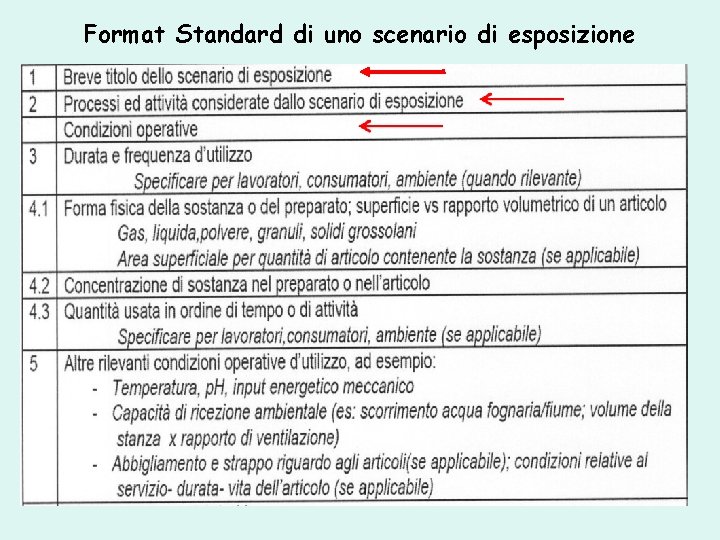 Format Standard di uno scenario di esposizione 