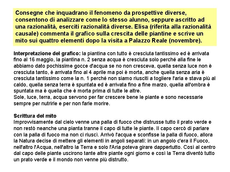 Consegne che inquadrano il fenomeno da prospettive diverse, consentono di analizzare come lo stesso