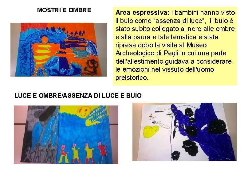 MOSTRI E OMBRE Area espressiva: i bambini hanno visto il buio come “assenza di