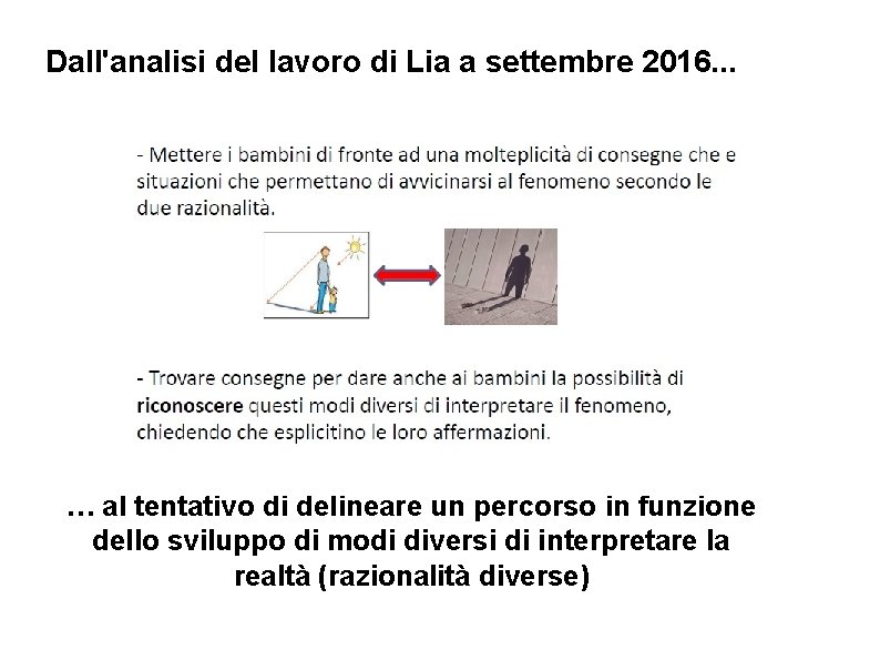 Dall'analisi del lavoro di Lia a settembre 2016. . . … al tentativo di