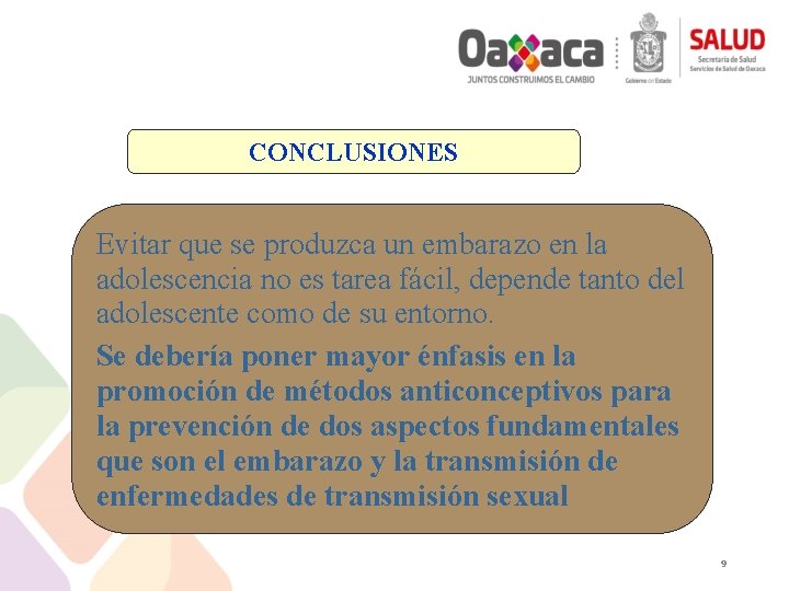 CONCLUSIONES Evitar que se produzca un embarazo en la adolescencia no es tarea fácil,