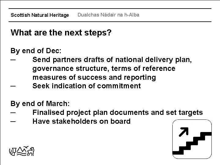 Scottish Natural Heritage Dualchas Nàdair na h-Alba What are the next steps? By end