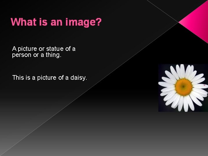 What is an image? A picture or statue of a person or a thing.