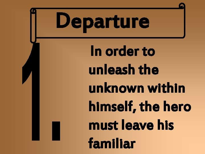 Departure In order to unleash the unknown within himself, the hero must leave his