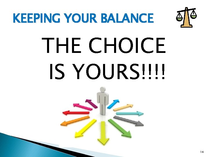 KEEPING YOUR BALANCE THE CHOICE IS YOURS!!!! 14 