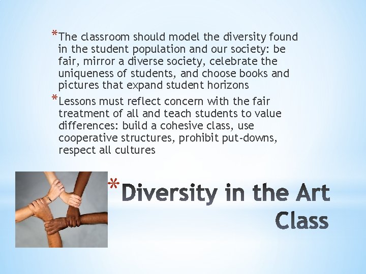 *The classroom should model the diversity found in the student population and our society: