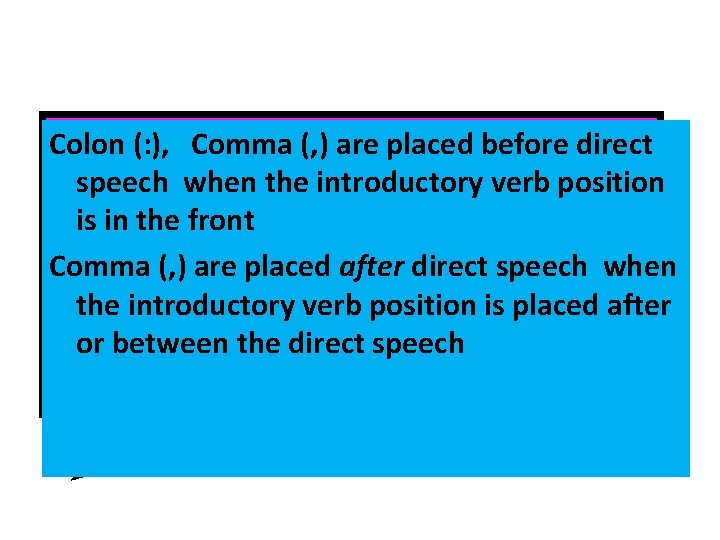 Colon (: ), Comma (, ) are placed before direct speech when the introductory