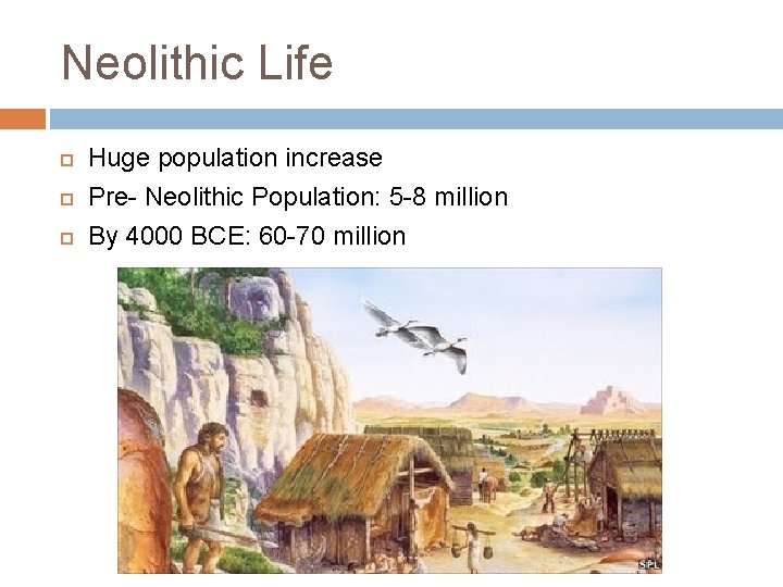 Neolithic Life Huge population increase Pre- Neolithic Population: 5 -8 million By 4000 BCE: