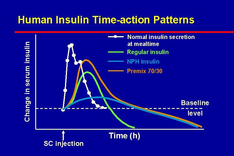 Human Insulin Time-action Patterns Change in serum insulin Normal insulin secretion at mealtime Regular