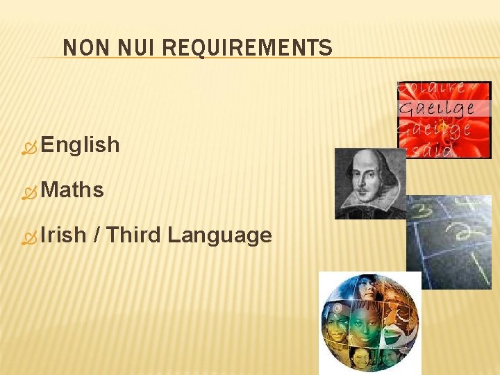 NON NUI REQUIREMENTS English Maths Irish / Third Language 