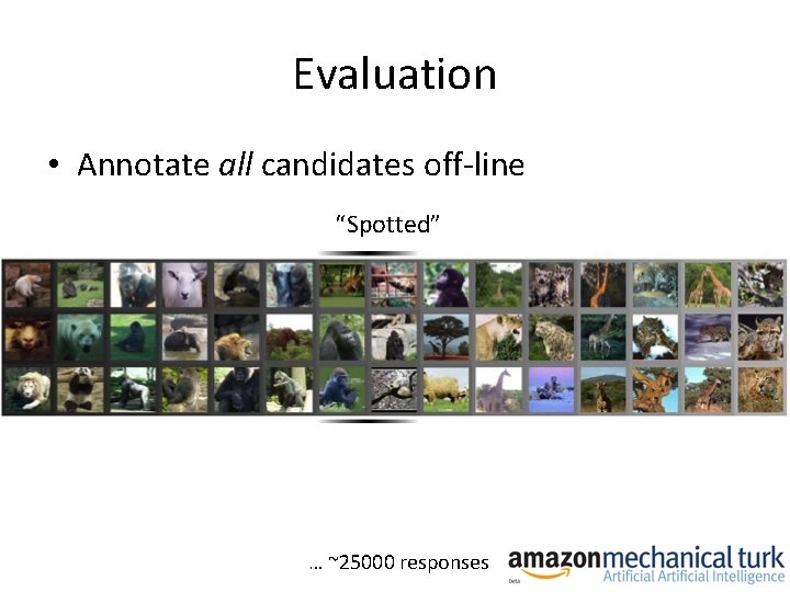 Evaluation • Annotate all candidates off-line “Spotted” … ~25000 responses 