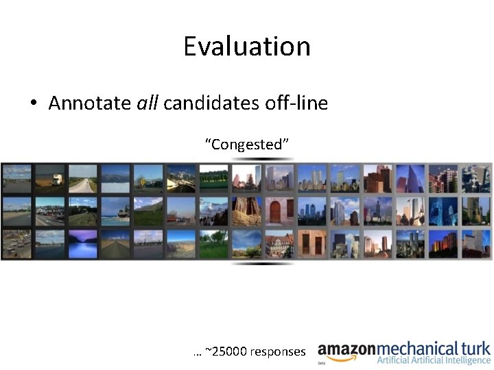 Evaluation • Annotate all candidates off-line “Congested” … ~25000 responses 