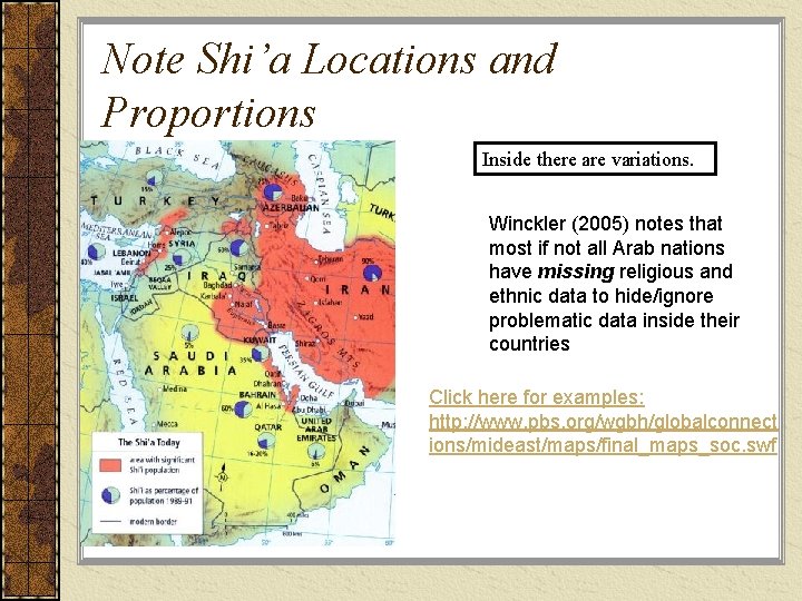 Note Shi’a Locations and Proportions Inside there are variations. Winckler (2005) notes that most