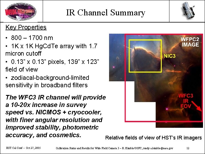 IR Channel Summary Key Properties • 800 – 1700 nm • 1 K x
