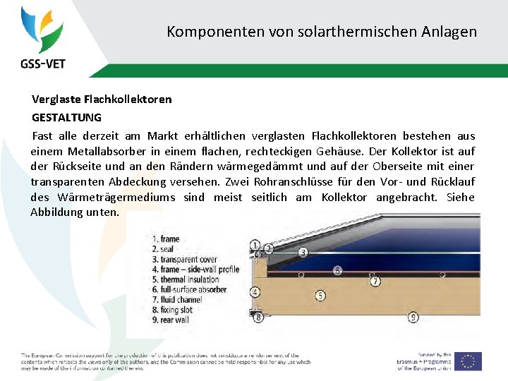 Komponenten von solarthermischen Anlagen Verglaste Flachkollektoren GESTALTUNG Fast alle derzeit am Markt erhältlichen verglasten