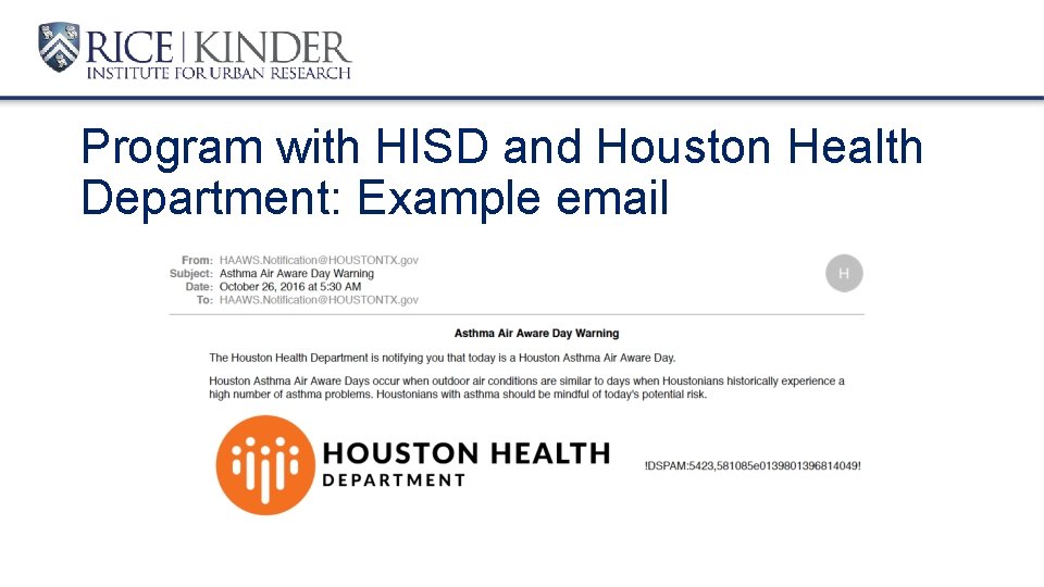 Program with HISD and Houston Health Department: Example email 