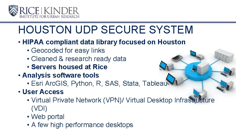 HOUSTON UDP SECURE SYSTEM • HIPAA compliant data library focused on Houston • Geocoded