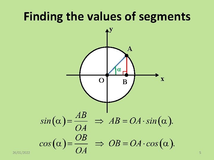 Finding the values of segments y A α O 26/01/2022 B х 5 