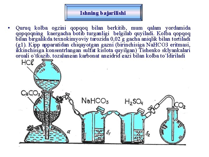 Ishning bajarilishi • Quruq kolba ogzini qopqoq bilan berkitib, mum qalam yordamida qopqoqning kaergacha
