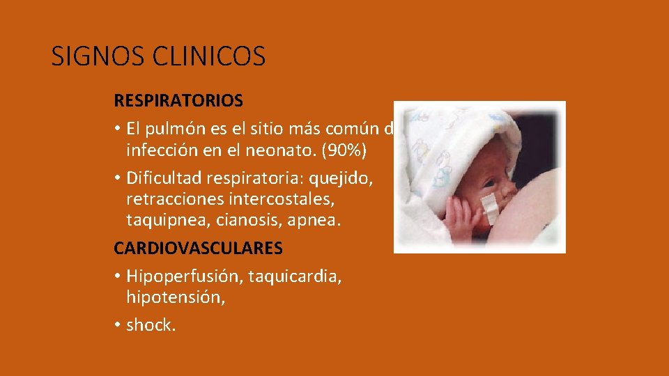 SIGNOS CLINICOS RESPIRATORIOS • El pulmón es el sitio más común de infección en