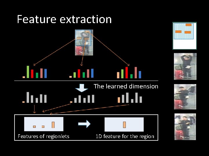 Feature extraction The learned dimension Features of regionlets 1 D feature for the region